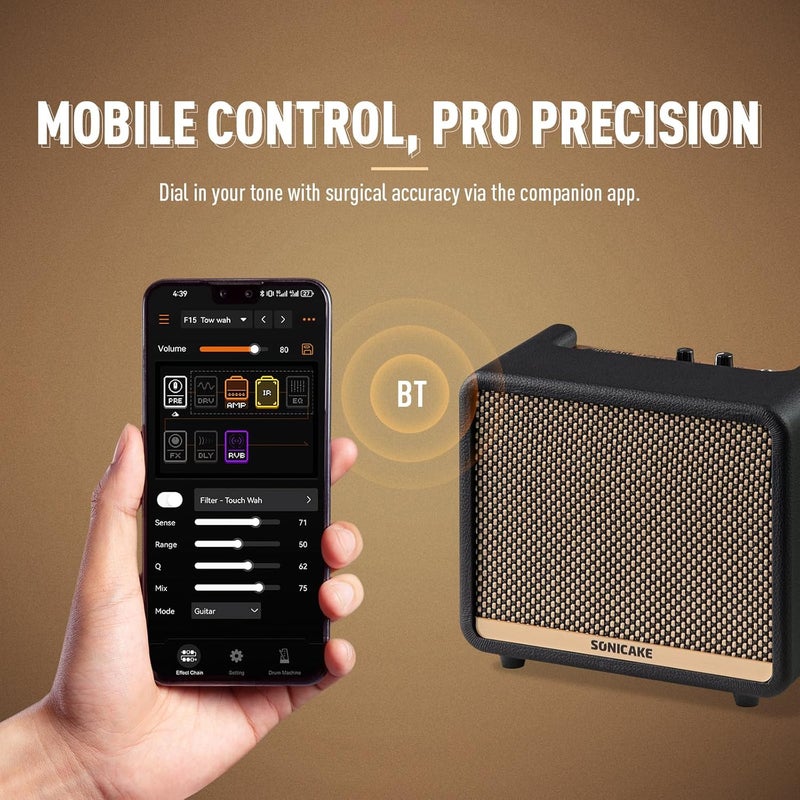 SONICAKE 10W BT Guitar Amplifier, Multi-effect Digital Modeling Speakers with APP, Portable Desktop All-in-one Guitar Amp with 80 Effects 100 Preset for Bedroom Practice, OTG AMPCUBE QAM-20 - Image 4